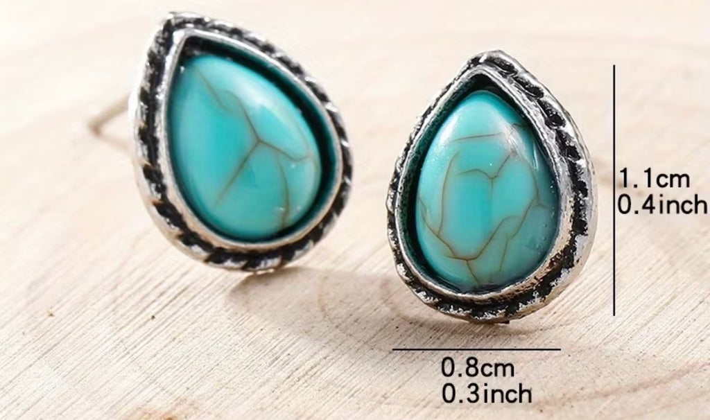 Boutique Turquoise, stud earrings. Teardrop design, simplicity and beauty all in one design.