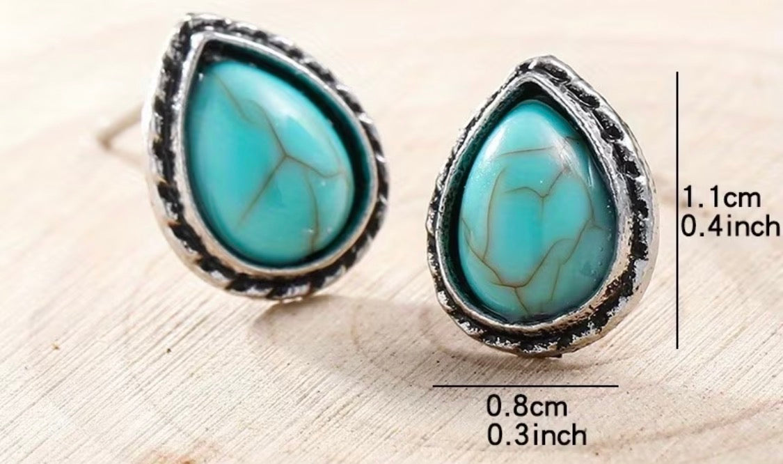 Boutique Turquoise, stud earrings. Teardrop design, simplicity and beauty all in one design.