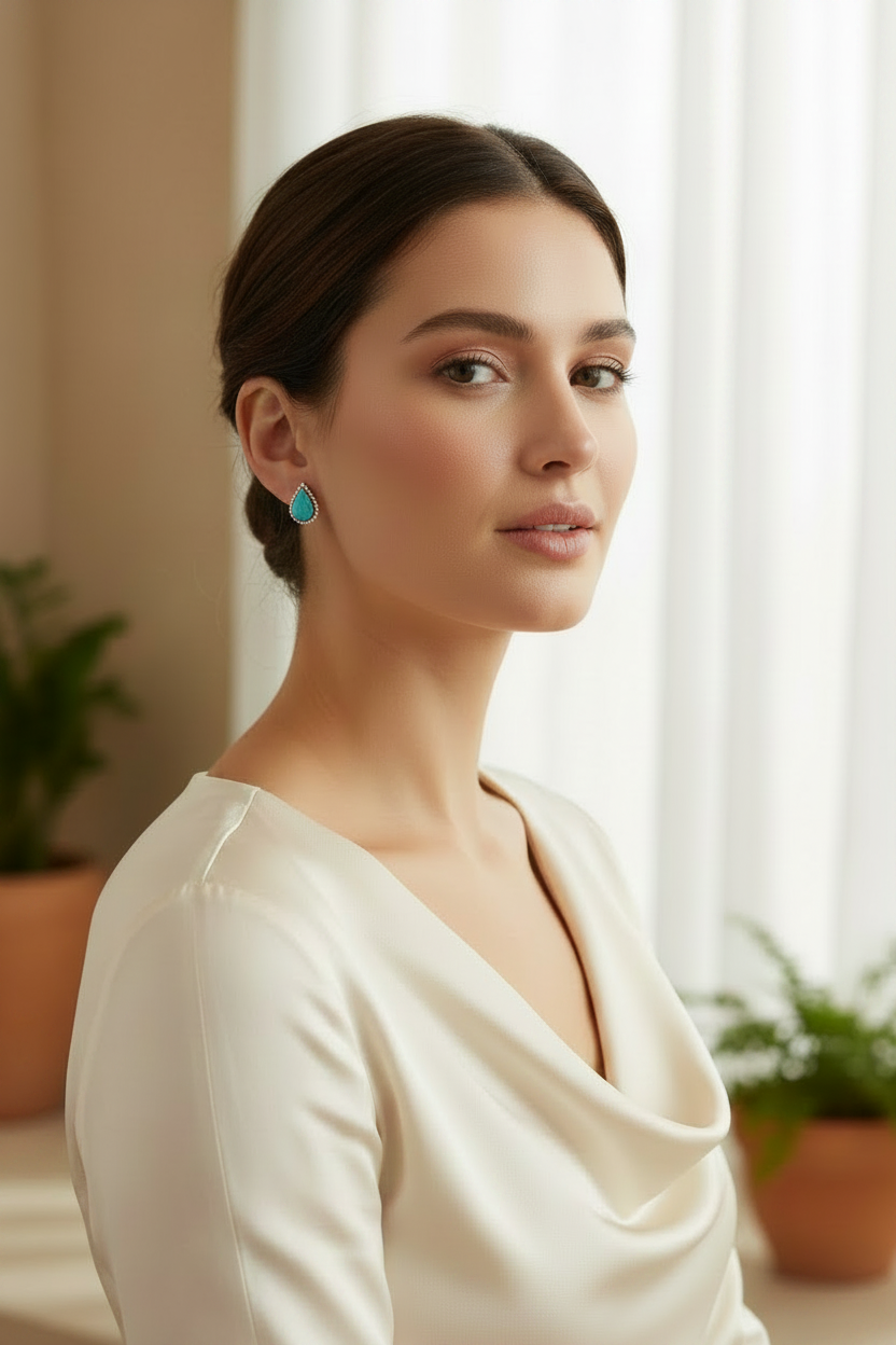 Boutique Turquoise, stud earrings. Teardrop design, simplicity and beauty all in one design.